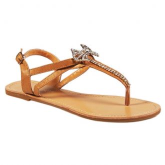 Enlenross women’s leather slingback thong sandals, with bow and strass decoration