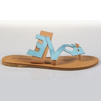 Elenross women’s leather slide thong sandals, with side strap forming the word LOVE