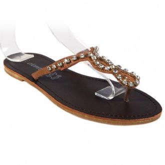 Women’s slide thong sandals decorated with strasses