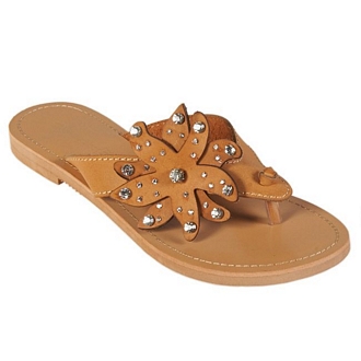 Elenross women’s leather slide thong sandals with flower decoration and strass details