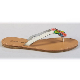 Elenross women’s leather slide thong sandals, with beaded daisy detail