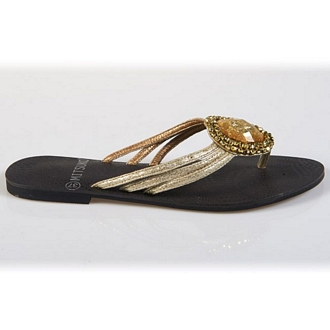 Women’s slide thong sandals with big oval stone bijoux - Mitsuko