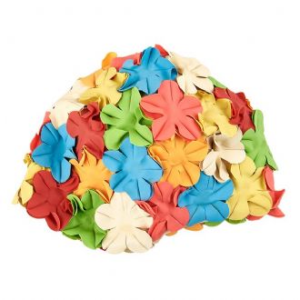 Swimming cap, rubber, with decorative colorful flowers - Mitsuko