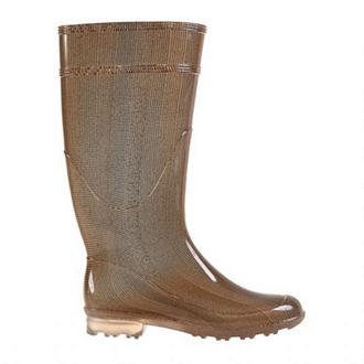 Womens knee-high rain boots with a stocking-like effect and transparent tractor sole