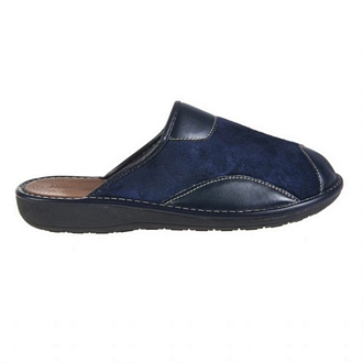 Mitsuko mens slip-on slippers with leather patches on the suede-like upper and decorative stitches - Mitsuko