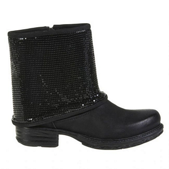 Womens high ankle boots, with side zipper entry, rounded toe and spat-like shaft covered with sequins