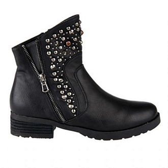 Elenross womens ankle boots with zippers on either sides, slanted topline, stud decorated shank and thick tractor sole