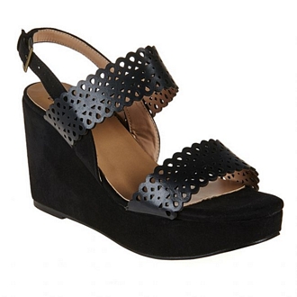 Women platform sandals with perforated lacework