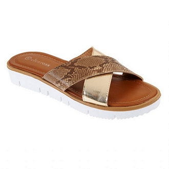 Women’s flat crisscross sandals - slippers with croco pattern