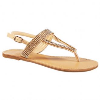 Elenross women’s leather slingback thong sandals covered with strasses