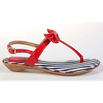Women’s slingback thong sandals, with striped inner textile sole and bow detail
