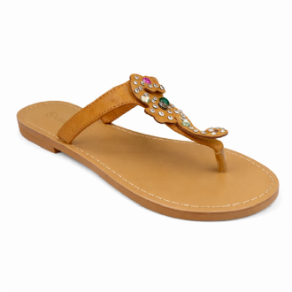 Γυναικείο σανδάλι, δερμάτινο, με ιππόκαμπο διακοσμημένο με πέτρες