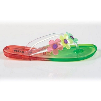 Girls’ plastic flip flops with three decorative daises - Mitsuko