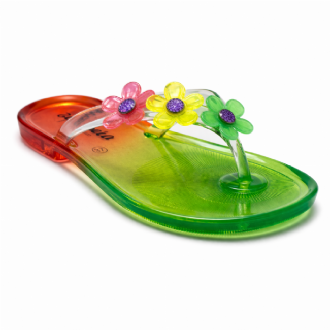 Girls’ plastic flip flops with three decorative daises - Mitsuko