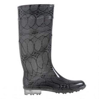Womens knee-high rain boots with a stocking-like effect and transparent tractor sole 