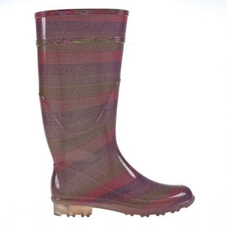 Womens knee-high rain boots with a stocking-like effect and transparent tractor sole 