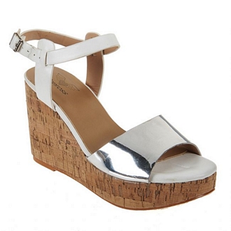 Women platform sandals with mirror-effect stripe