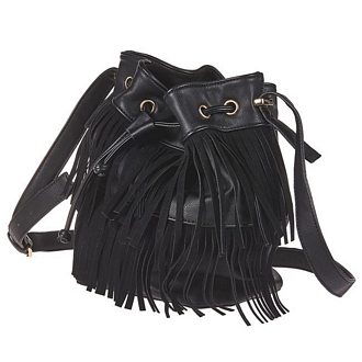 Women’s drawstring tote bag with decorative fringes