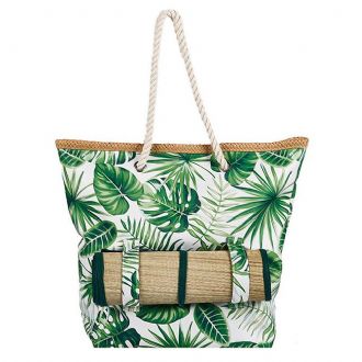 Τσάντα θαλάσσης πράσινα φύλλα και ψάθα - Mitsuko