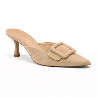 Γόβα mule με μεγάλη αγκράφα - Μπεζ