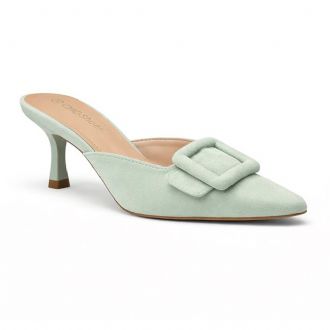 Γόβα mule με μεγάλη αγκράφα - Πράσινο