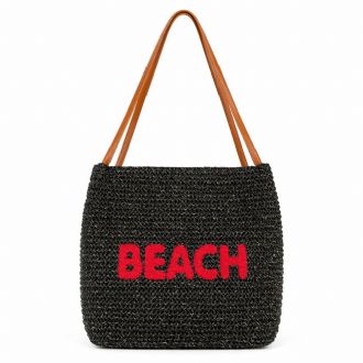 Τσάντα θαλάσσης ψάθα beach - Μαύρο - Mitsuko